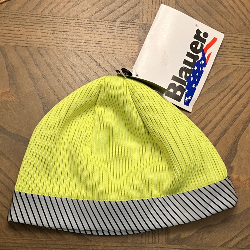 NWT Blauer Bright safety Yellow Beanie skull cap with fleece & Reflective Band